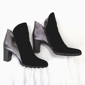 The FLEXX Black Suede Pewter Leather Ankle Booties Women’s Size 10